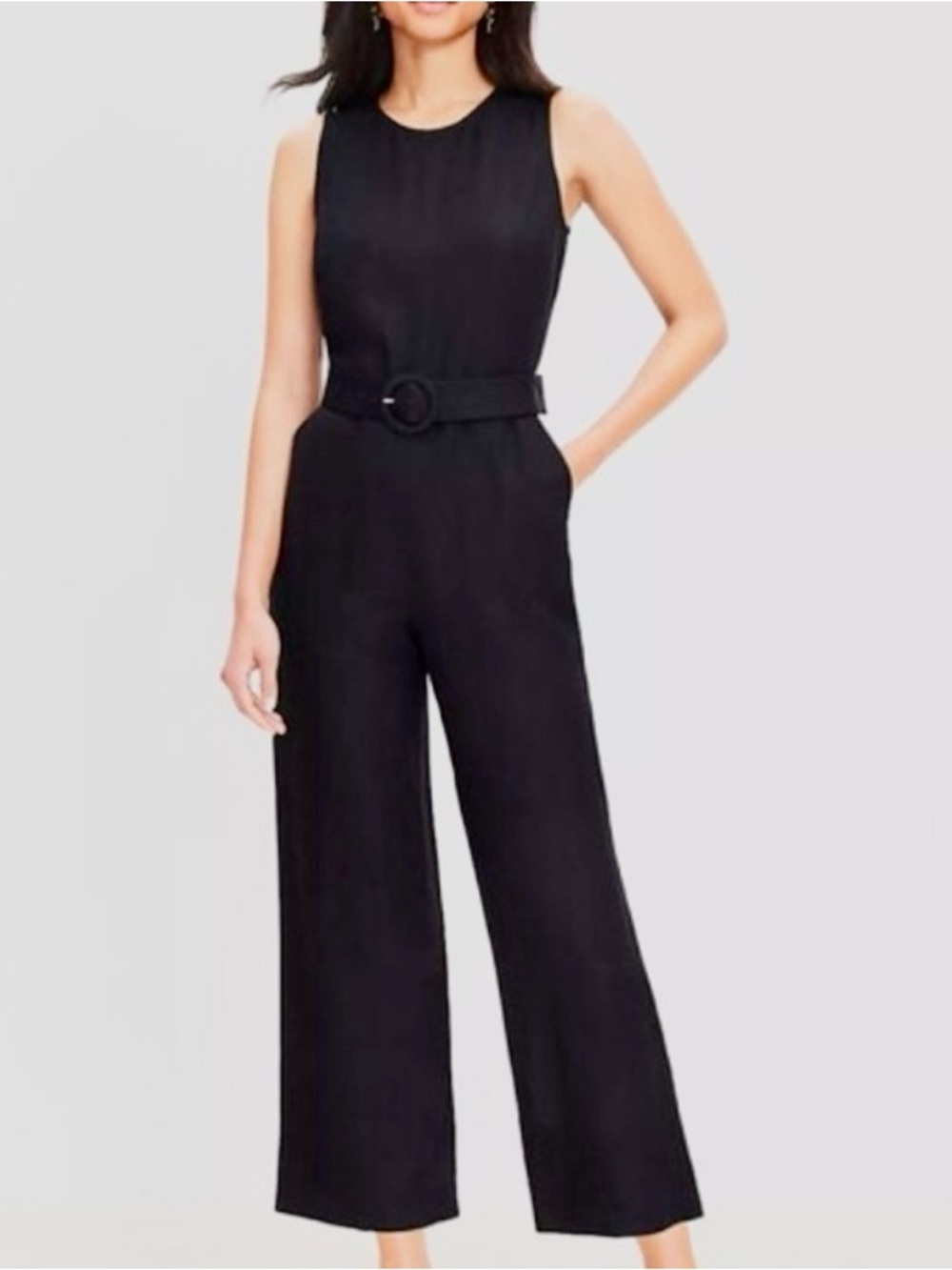 LOFT Black Sleeveless Wide-Leg Belted Jumpsuit with pockets. NWT